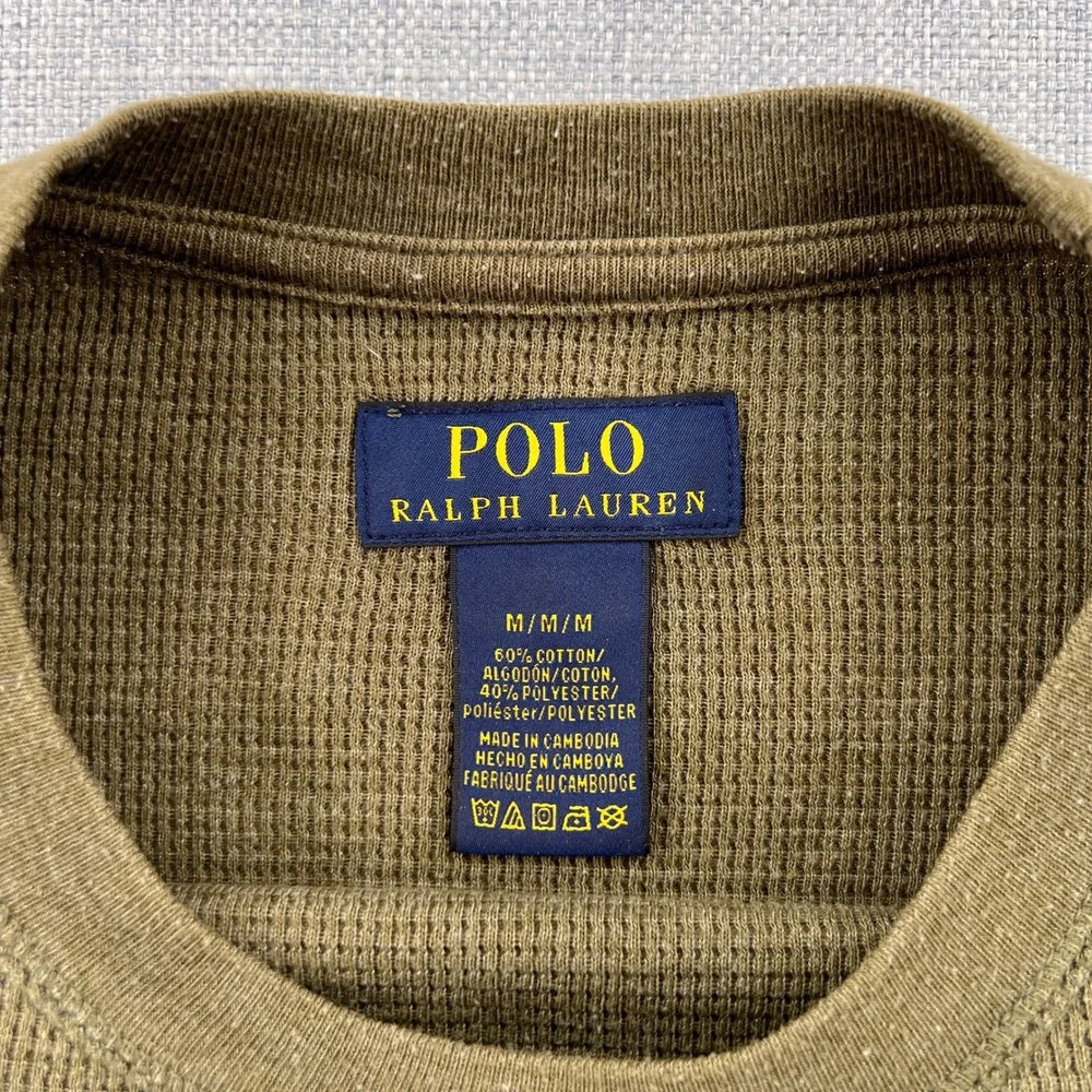 Polo Ralph Lauren Waffle Knit‎ Thermal Long Sleeve Shirt Mens Medium Olive Green